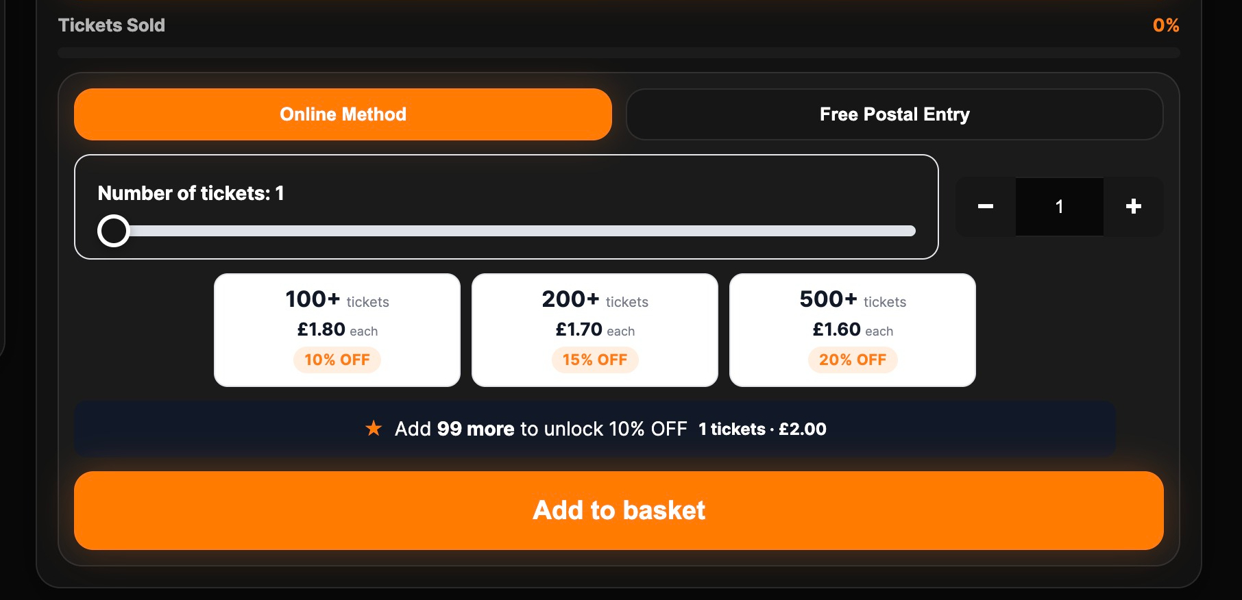 Tiered competition ticket pricing and free postal entry