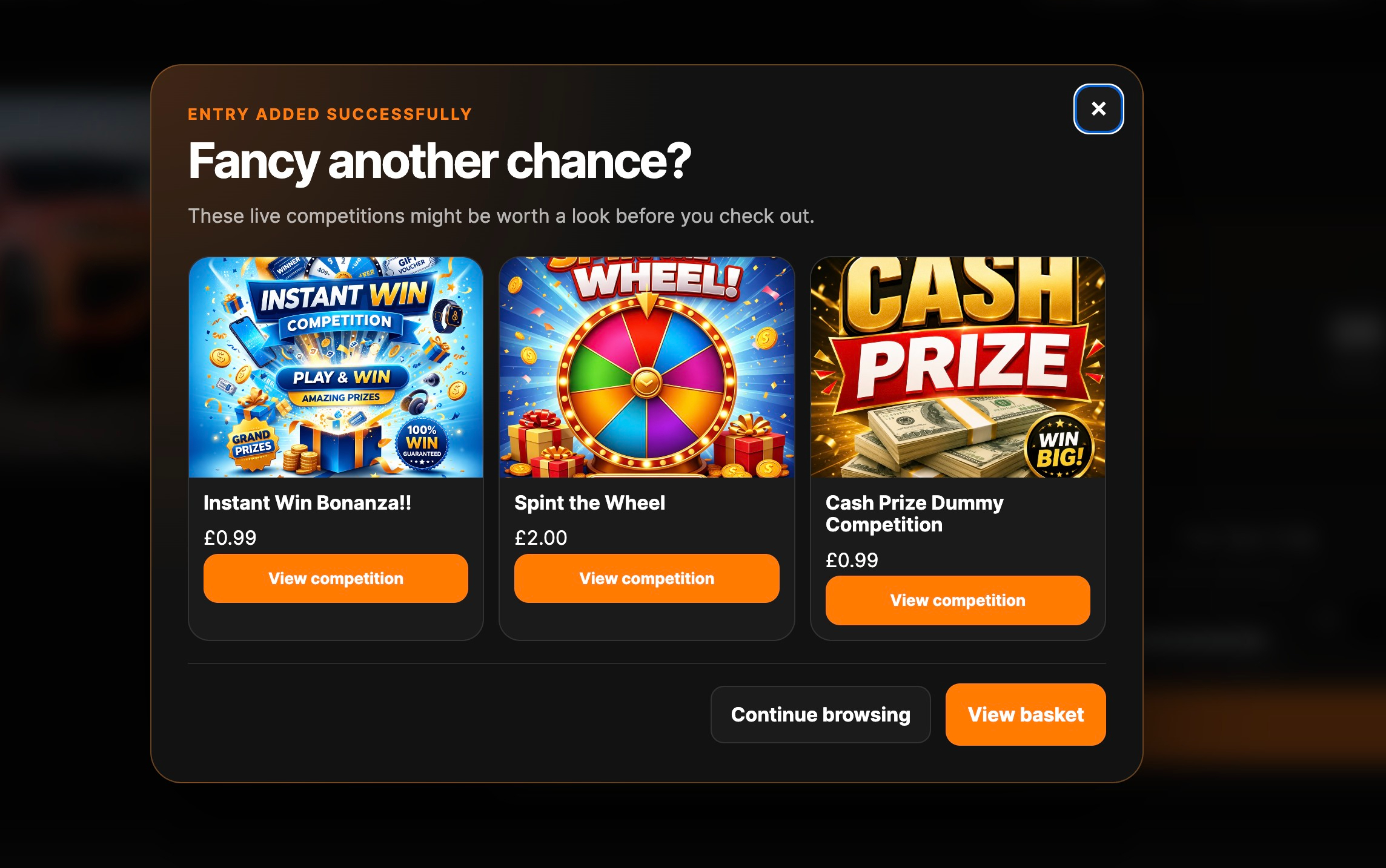 CompV2 promotional cross-sell pop-up suggesting more live competitions